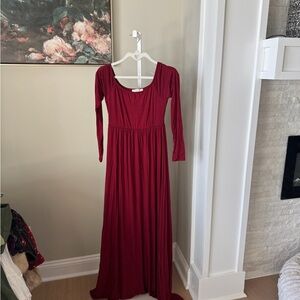 Elegant Red Long Sleeve maternity Dress